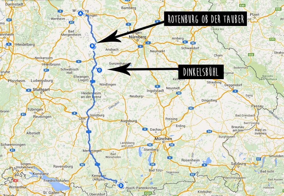 mapa ruta romántica ruta romantica alemania