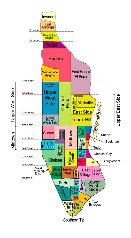 mapa_zonas_Manhattan Barrios de Manhattan